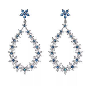 New A&M Silver-Tone Sapphire Accent Oval Hoop Earrings